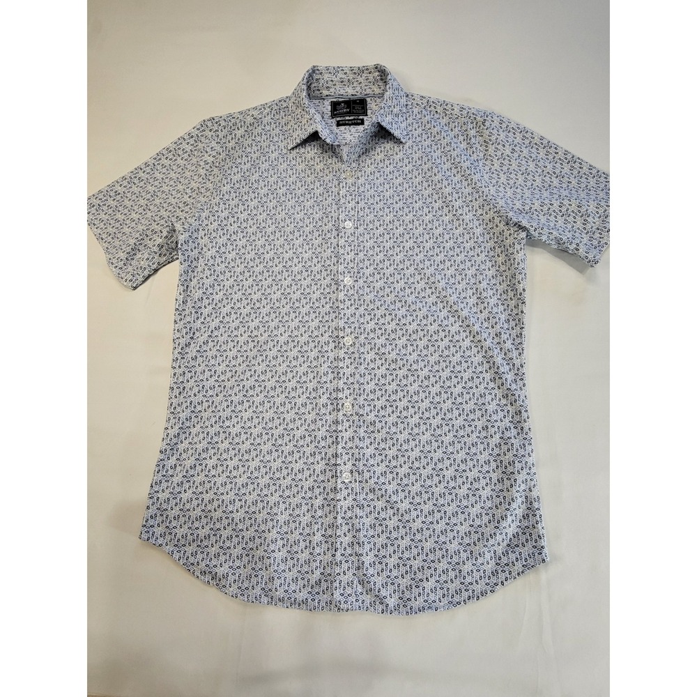 Rugby University Mens Small Blue Geometric Diamond Stretch Button Down Shirt